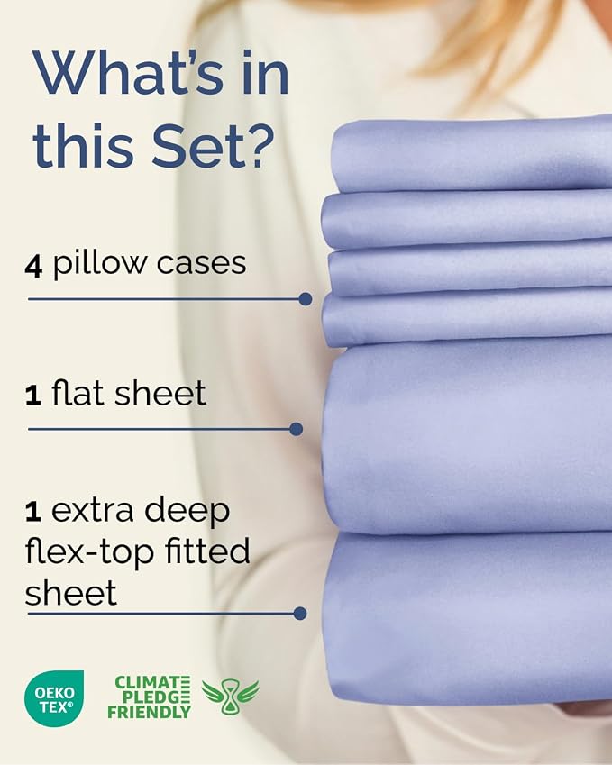 Extra Deep Flex Top Split Head King Sheet Set - 6 Piece Breathable and Cooling Sheets - Hotel Luxury Bedding for Women, Men, Kids & Teens - Easy Secure Fit - Extra Deep Pockets - Lavender