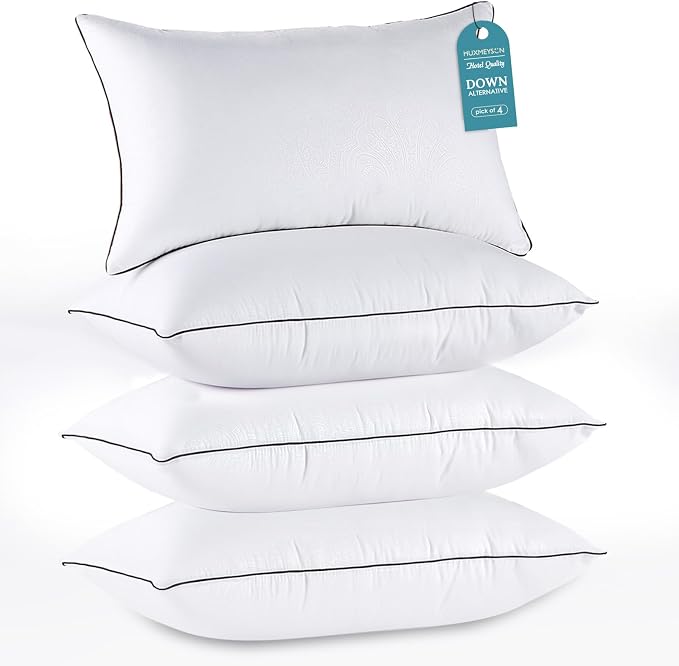 HUXMEYSON Pillows King Size Set of 4, Down Alternative Fill | OEKO-TEX Certified, Firm King Size Pillows for Side and Back Sleepers, Machine Washable, 4 Pack