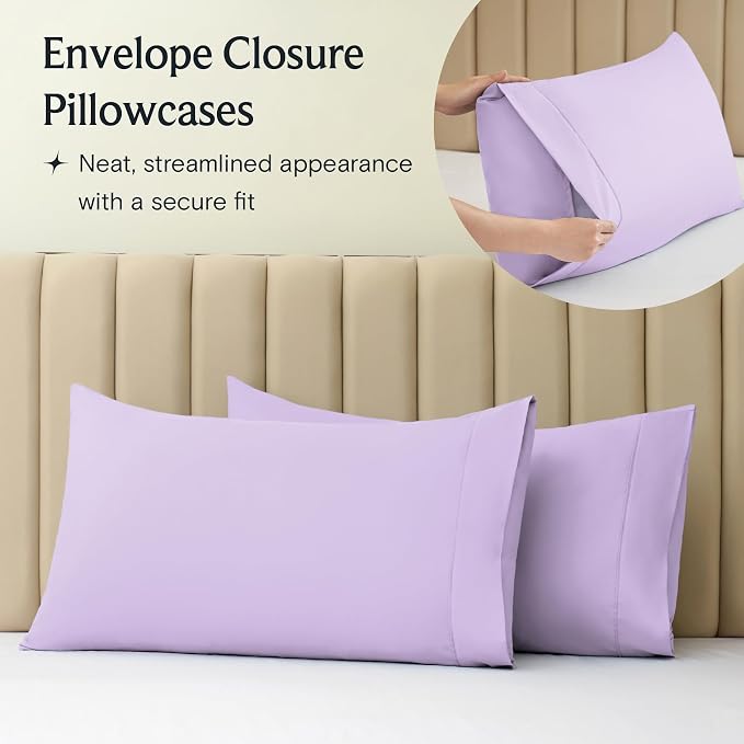 LuxClub 3 PC Twin Sheet Set, Deep Pockets Wrinkle Free Cooling Bed Sheets Hotel Bedding for Women, Men, Kids & Teens, Includes 1 Fitted Sheet, 1 Flat Sheet and 1 Pillowcase-Silky Soft Lavender | LUXCLUB Cooling Twin Size Fitted Sheet & Pillowcase Sets,...