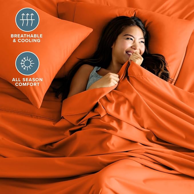 Bare Home Queen Sheet Set - 1800 Ultra-Soft (Queen, Orange) | Deep Pockets 6 to 15 Inches, Breathable, Hypoallergenic, Hotel Luxury, Easy Fit, Soft, All-Season