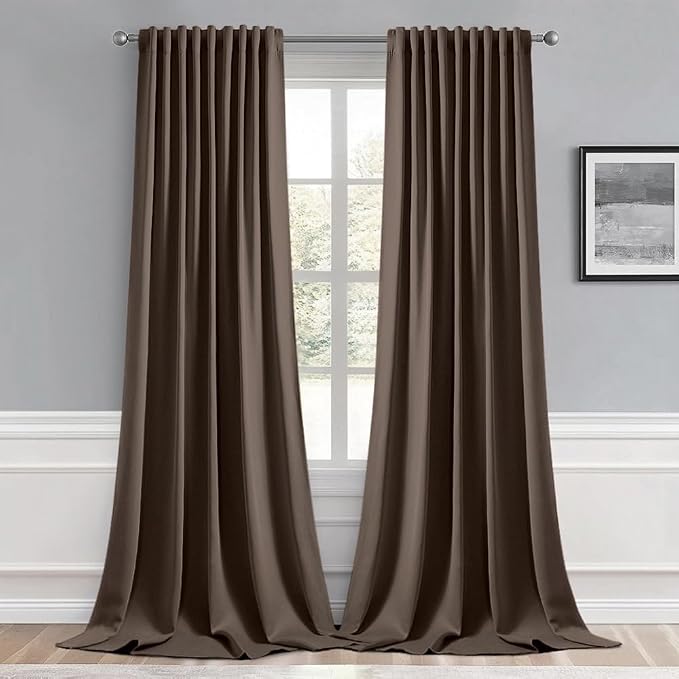 MIULEE Chocolate Brown Back Tab Blackout Curtains 52x108 Inch 2 Panels Set | Rod Pocket Pinch Pleated, Thermal Insulated, Bedroom Living Room Darkening Privacy Drapes, Extra Long Light Blocking Curtains