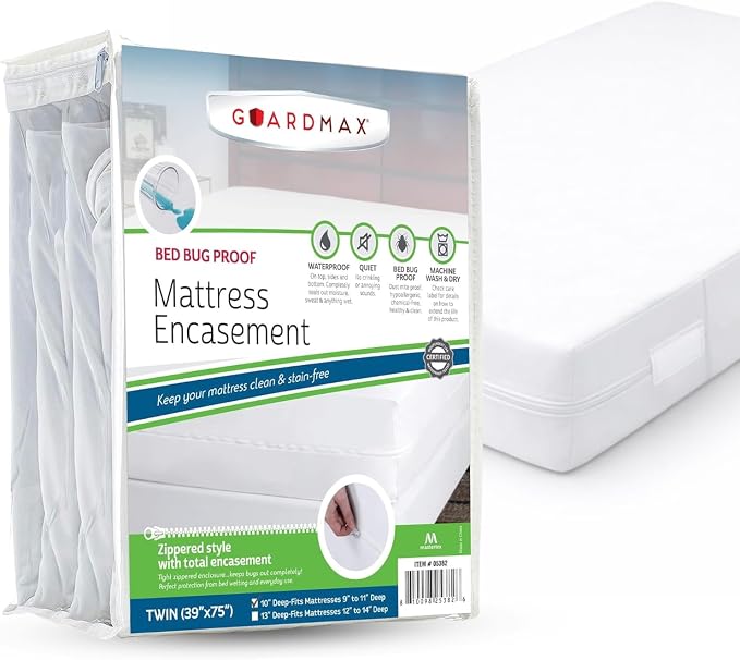 Guardmax Twin Mattress Protector Zippered, Bed Bug Mattress Cover | Waterproof, Dust Mite Proof, 6-Sided, Soft Jersey Knit, OEKO-TEX Certified, Machine Washable, Twin - 39 x 75, up to 11" Deep