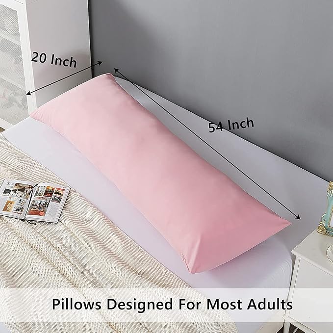 ELNIDO QUEEN Body Pillow with Pillowcase - Soft Long Bed Pillow for Adults - Breathable Full Body Pillow Insert for Sleeping, 20x54inches - Pink