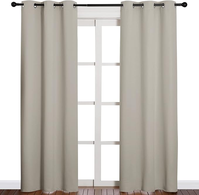 NICETOWN Natural Blackout Curtains for Living Room 42" w x 84" L 2 Panels | Eyelet Top Room Darkening Panels Drapes for Bedroom Kitchen , Light Blocking Room Darkening Noise Reducing Home Decor