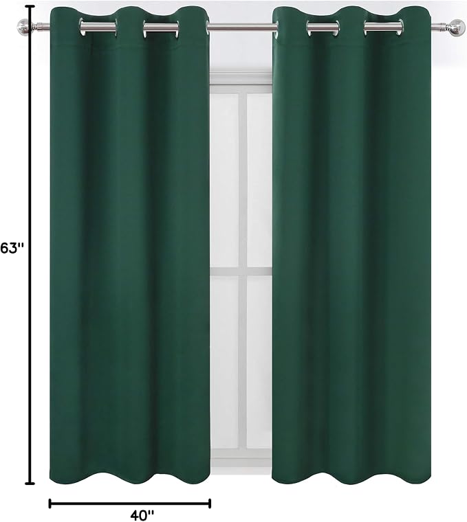 Green Blackout Curtains 40 x 63 Inch Length/Set of 2 Curtain Panels/Thermal Insulated Room Darkening Blackout Curtains for Bedroom