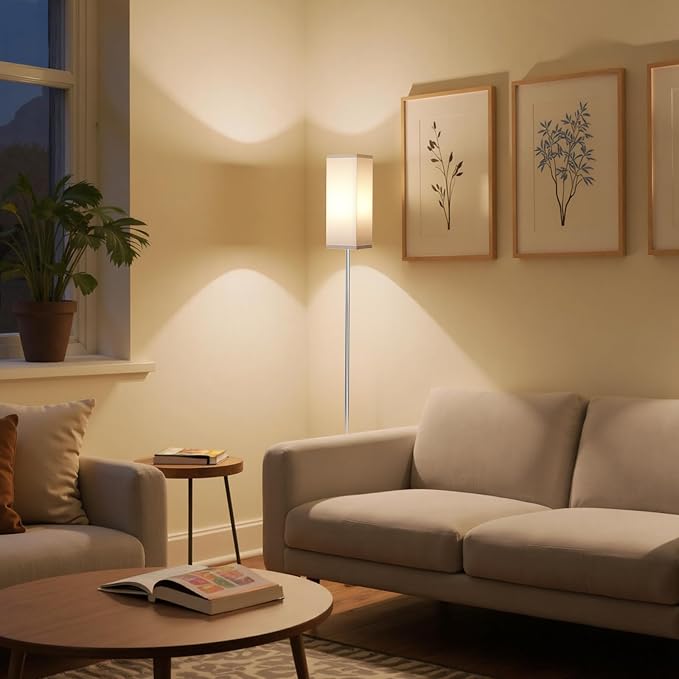 64.6" Floor Lamp, Pole with Foot Switch, Modern Standing Lamp Lamp, Minimalist Freestanding Lamp (Bulb Not Included), for Living Room, Bedroom Office ETL Listed, Silver and White SCW07LD05