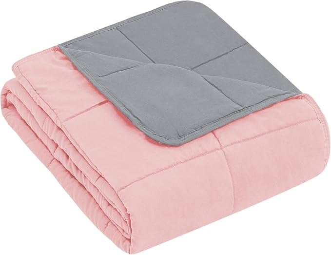 yescool Weighted Blanket (5 lbs, 36" x 48", Pink & Grey) Cooling Heavy Blanket, Perfect for 40-60 lbs, Breathable Throw Blanket Gifts with Premium Glass Bead, Machine Washable