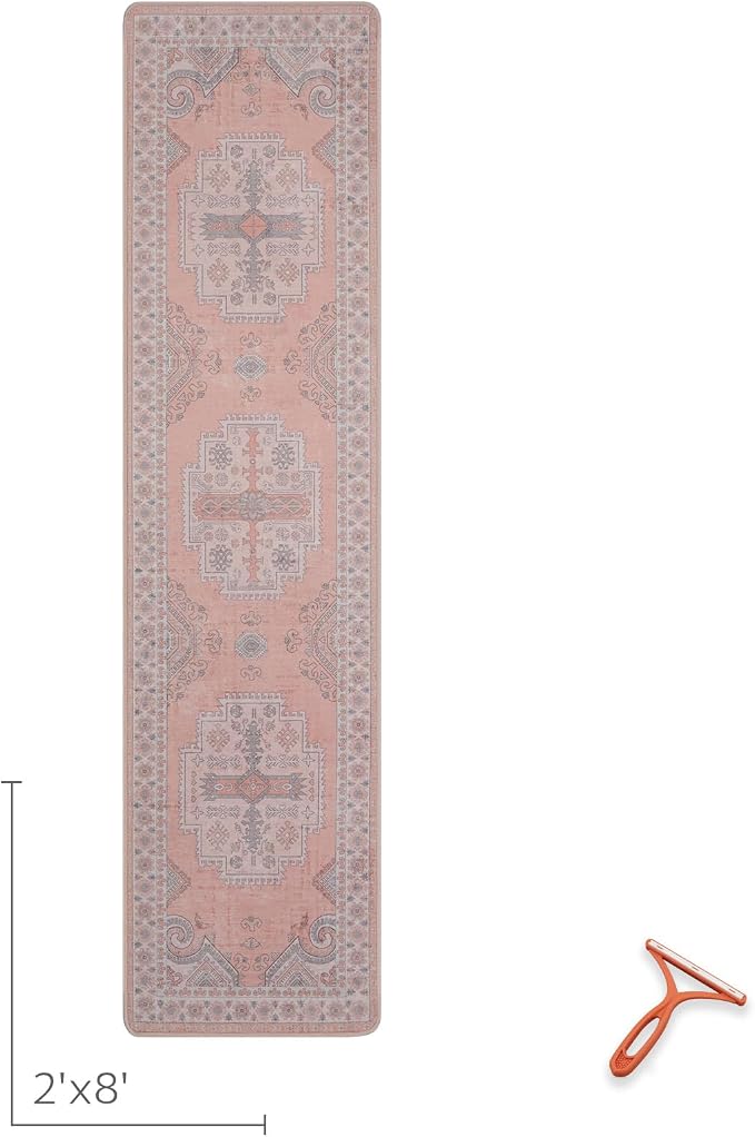 Washable Kitchen Runner Rug 2x8 Rug Runners for Hallways- Light Pink | No Crease,Stain Resistant,Non Slip Hallway Runner Rug for Laundry Room,Bedroom,Entryway,Bathroom,Foyer Farmhouse Home Office