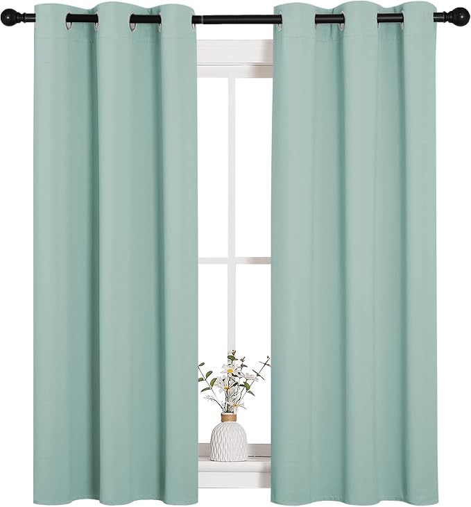 NICETOWN Aqua Blackout Curtains for Loft 34" Wide x 54" Long 2 Panels | Thermal Insulated Solid Grommet Draperies Drapes for Dorm Bedroom, Light Blocking Noise Reducing Room Darkening Window Decor