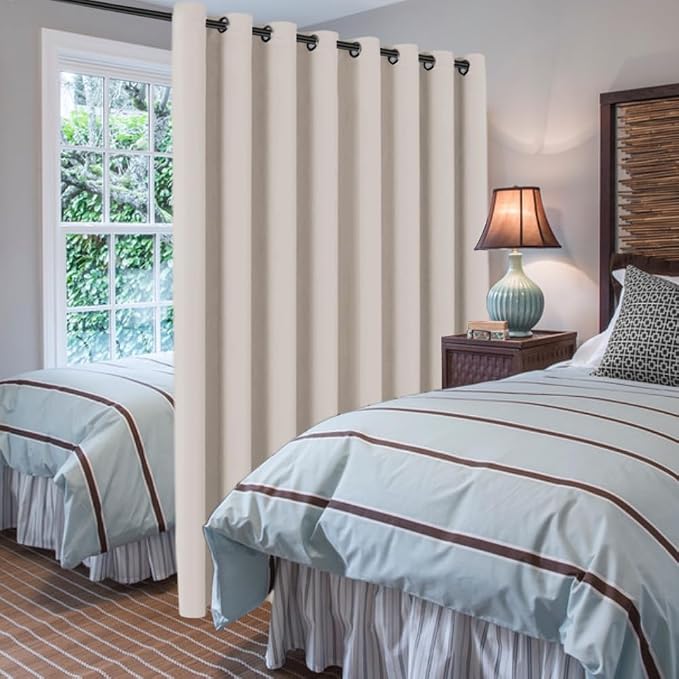 H.VERSAILTEX Blackout Patio Curtains 100 x 102 Inches for Sliding Door Extral Wide Blackout Curtain Panels Thermal Insulated Room Divider - Grommet Top, 8.5' Tall by 8.3' Wide - Natural
