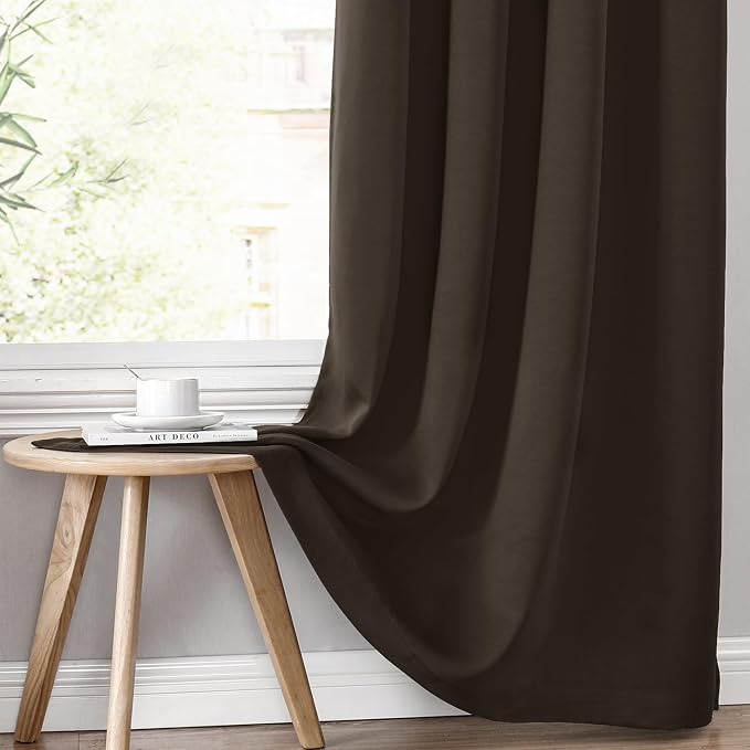 ChrisDowa 100% Blackout Curtains for Bedroom 84 Inches Long 2 Panels Set | 2 Thick Layers, Thermal Insulated, Light Blocking, Grommet, Window Treatment, Living Room Drapes, Brown, 38 x 84 Inch