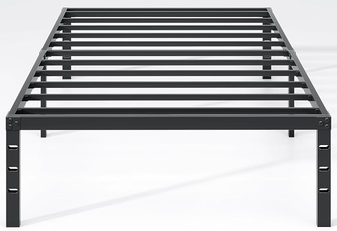 NEW JETO Metal Bed Frame,Twin Size Bed Frame with Storage Space,18 Inch | Heavy Duty Sturdy Mattress Foundation,Easy Assembly,No Box Spring Needed, Black