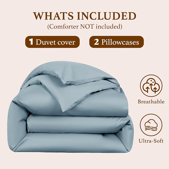 DEITAS 100% Cotton Queen Duvet Covers 3 Piece,1200 Thread Count，French Blue | Luxury Egyptian Cotton Comforter Cover With Zipper Closure, Ultra Cooling Breathable, Hotel Bedding Duvet Covers