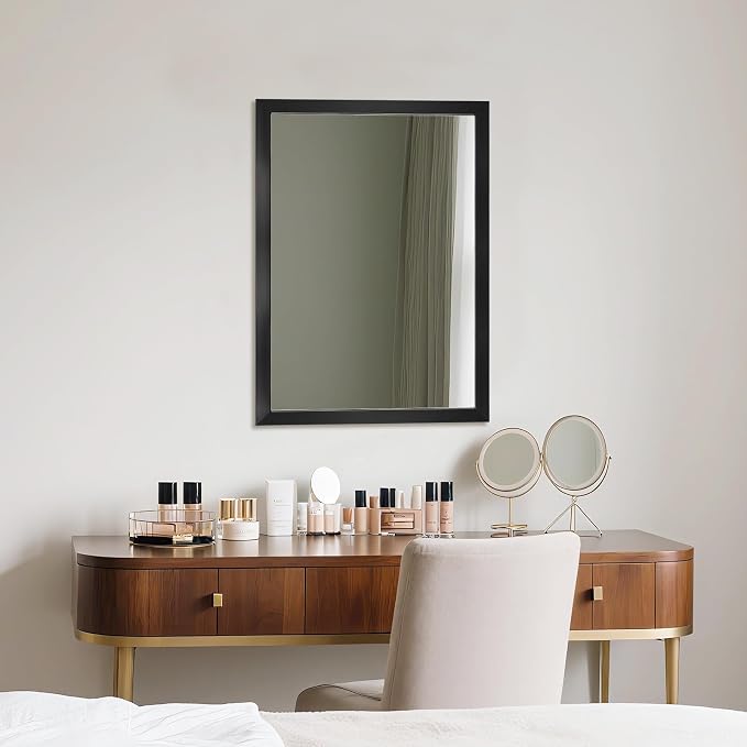 Rectangular Wall Mirror 28x20 Inch Bathroom Mirror for Over Sink, Black | Decorative Wall Mounted Mirror, Hangs Horizontally or Vertically for Vanity, Entryway, Restroom
