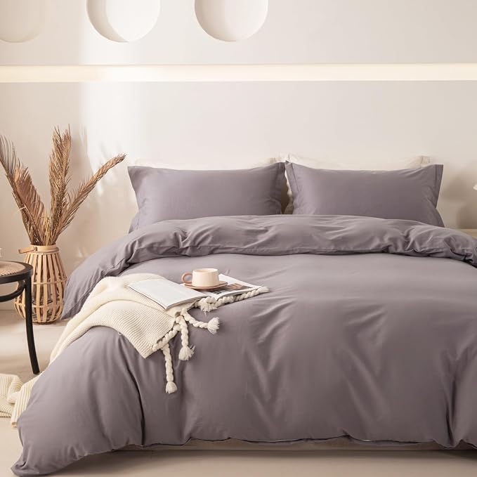OAITE Duvet Cover Set 100% Washed Cotton Solid 3pcs | Soft,Durable,Long-staple Cotton,Hidden Zipper with 8 Interior Corner Ties,2 Pillowcases,68"X90"
