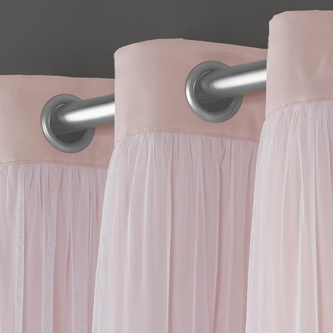 TOWN & COUNTRY LUXE Talia Double Layer Indoor Curtains, Sheer and Room Darkening Blackout, Grommet Top, Energy Efficient, 2-Pack Set, 52"x84", Rose Blush