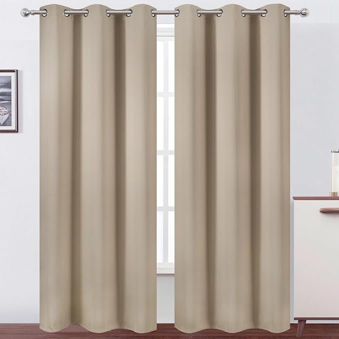 Khaki Thermal Blackout Curtains/42 x 95 Inch/Set of 2 Panels Room Darkening Curtains for Bedroom