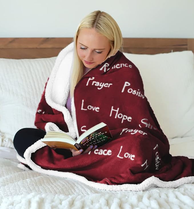 Compassion Blanket (Brand)- Strength Courage Super Soft Warm Hugs, Get Well Gift Blanket Plush Healing Thoughts Positive Energy Love & Hope (Burgundy, 50 x 65 Sherpa)