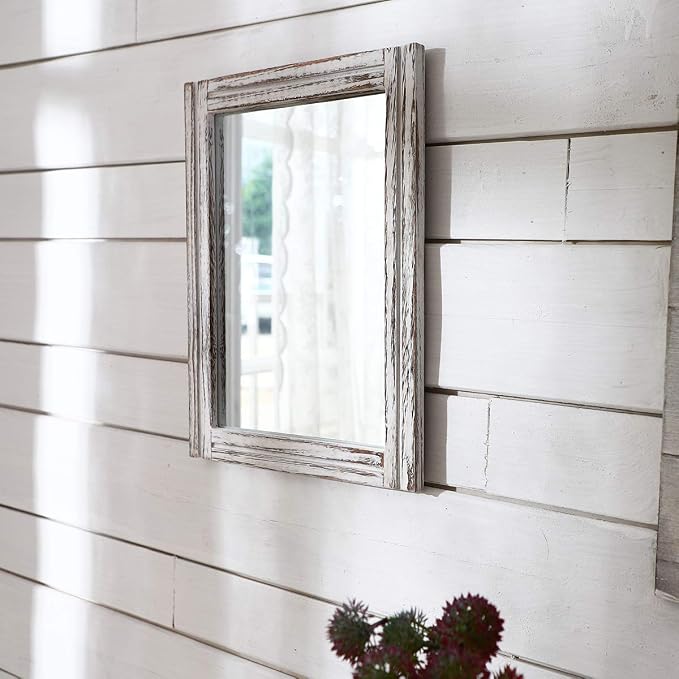 AAZZKANG Wall Mirror Rustic Wood Framed Rectangle Mirrors for Wall 16"x12‘’ | Decorative for Bedroom Bathroom Living Room Entryway Farmhouse Hanging Small