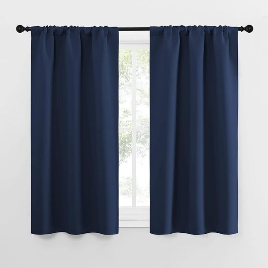 NICETOWN Kitchen Curtains, Short Blackout Curtains & Drapes, Thermal Insulated Blackout Curtain Panels for Kids Room, Play Room (Navy, 29" Wide by 50" Long, 2 PCs)