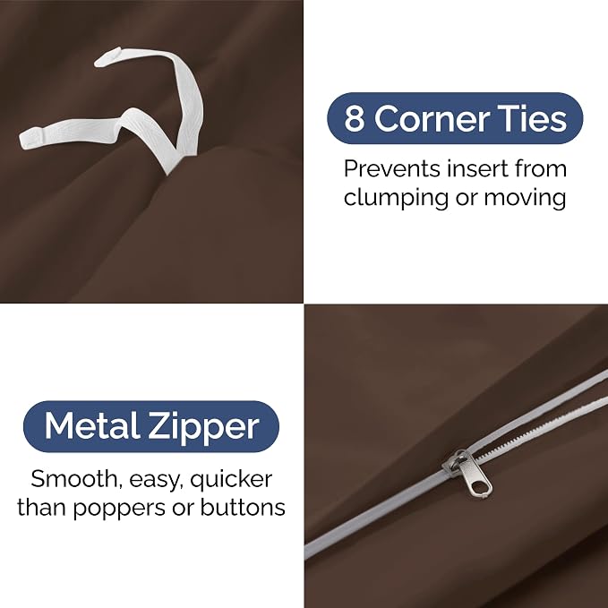 Duvet Cover King Size - Extra Soft 3 Piece with Zipper Closure - Brown | Extra Soft, Breathable, King Duvet Cover 104" x 90" with 2 Pillow Shams, Zipper Closures & Ties, Women, Men, Kids & Teens
