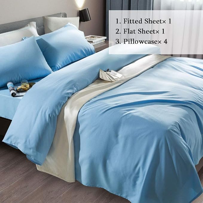 SONORO KATE Bed Sheet Set Super Soft Microfiber 1800 Series Luxury Egyptian Sheets Fit 18-24 Inch Deep Pocket Mattress Wrinkle-6 Piece (Lake Blue, Full)