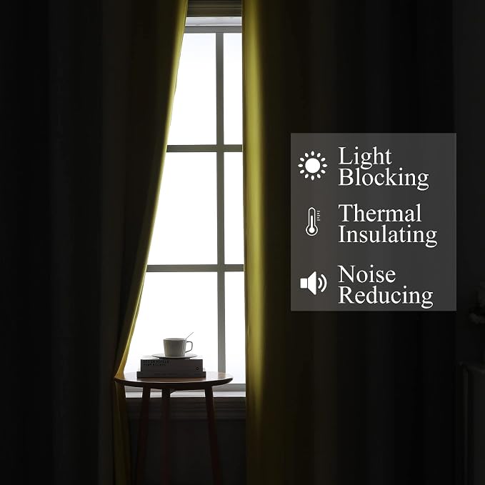 Grey and Yellow Ombre Blackout Curtains for Living Room 42Wx72L Inch Length | Estelar Textiler Room Darkening Gradient Curtains for Bedroom,Thermal Insulated,Light Blocking Grommet Window Drapes,2 Panels