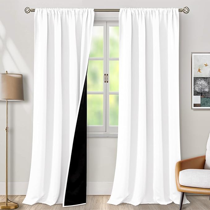 BGment White Blackout Curtains for Living Room 108 Inch Long 2 Panels | Thermal Insulated Black Out Curtains, Room Darkening Soundproof, Rod Pocket Window Curtains for Bedroom, 52 x 108 Inch