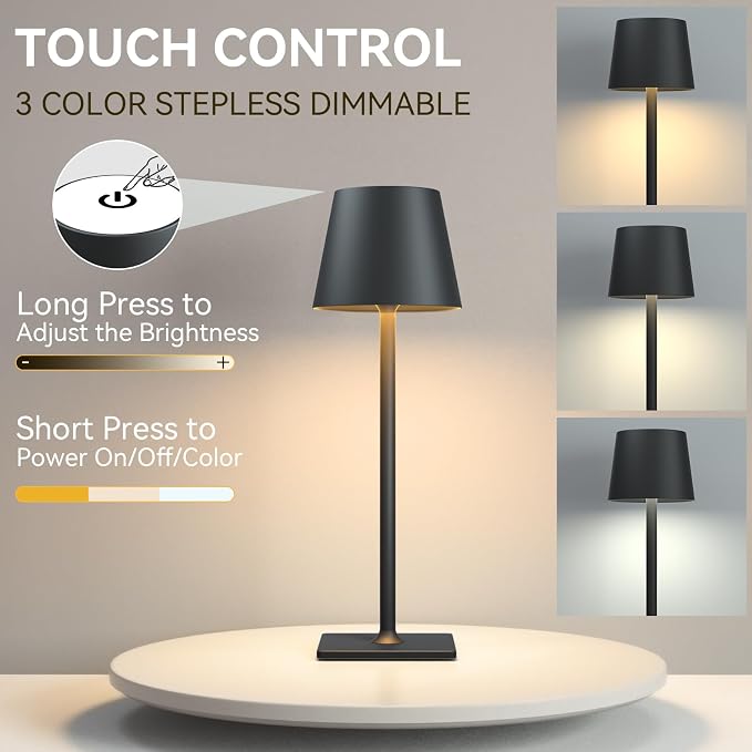Yogaret 2 Pack Rechargeable Table Lamps,Cordless Lamp with 6000mAh Battery Operated, Portable Indoor/Outdoor Table Lamp for Patio Restaurant Home Dinner Dining Kitchen,Waterproof & Wireless | Portable table lights set of 2 wireless battery operated lam...