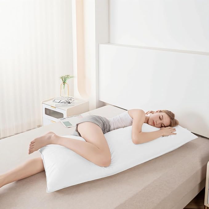 Goose Down Body Pillows for Adults, Large Body Pillow for Side Sleeper, Hugging Feather Body Pillow Insert, Cooling 20x54 Full Length Long Pillow for Bed with 100% Organic Cotton Shell, White 20"x54"