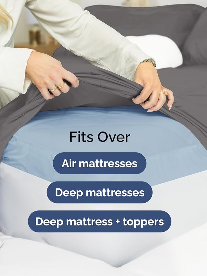 Extra Deep Twin Sheet Set - 4 Piece Breathable and Cooling Sheets - Grey | Hotel Luxury Bed Sheets Set, Easy & Secure Fit, Ultra-Soft, Wrinkle & Fade Free, Comfy Sheets Set with Extra Deep Pockets