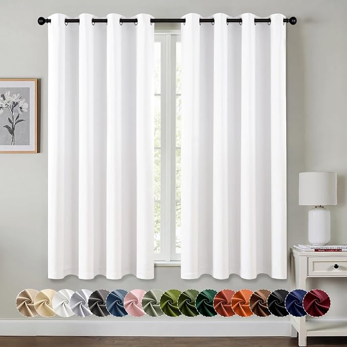 MIULEE Blackout Curtains for Bedroom 2 Panels 55 x 68 Inch Long Pure White | Thermal Insulated, Living Room Darkening Grommet Drapes, Noise Reducing, Light Blocking Window Treatments
