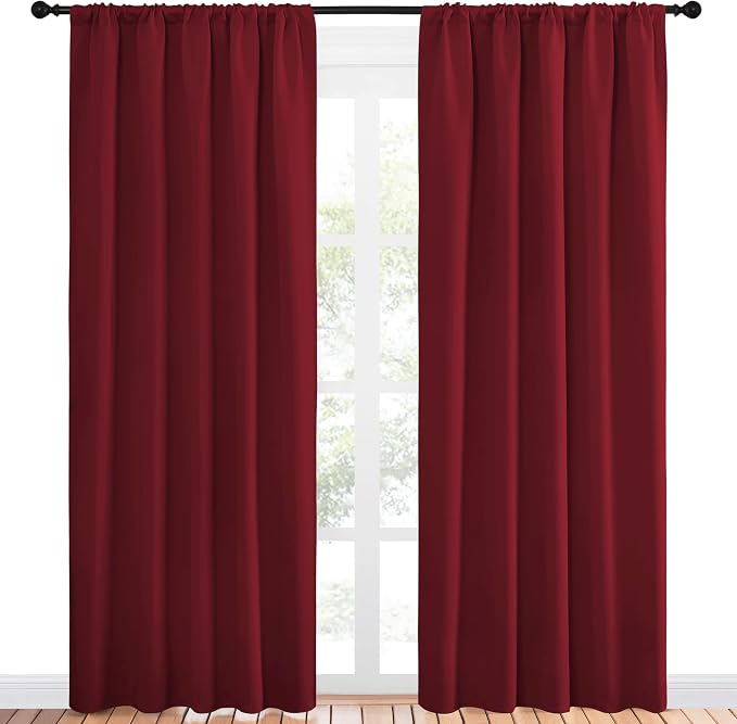 NICETOWN Living Room Curtains for Window - Energy Efficient & Noise Reducing Thermal Insulated Rod Pocket Blackout Drapes/Draperies for Living Room (Burgundy Red, 2 Panels, W52 inches x L84 inches)