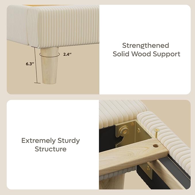 Bestier Full Bed Frame with Adjustable Headboard,LED Light,Beige | LED Lighting Headboard,Easy Assembly,No Squeaks,Vertical Channel Corduroy Upholstered,Wood Slats Support,No Box Spring Needed
