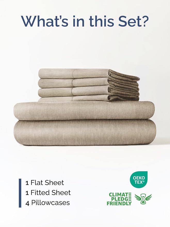 Extra Deep Queen Sheet Set - 6 Piece Breathable & Cooling - Heathered Beige | Hotel Luxury Bed Sheets Set, Easy & Secure Fit, Ultra-Soft, Wrinkle & Fade Free, Comfy Sheets Set with Extra Deep Pockets
