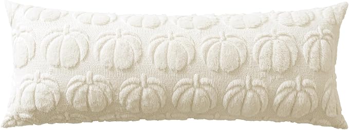 MIULEE Fall Pillow Cover Pumpkin Fall Decor Lumbar 14x36 Cream White | Set of 2 Fall Decorations for Home, Plush Faux Fur Farmhouse Accent Pillowcase, Porch Sofa Couch Cushion Bed Livingroom