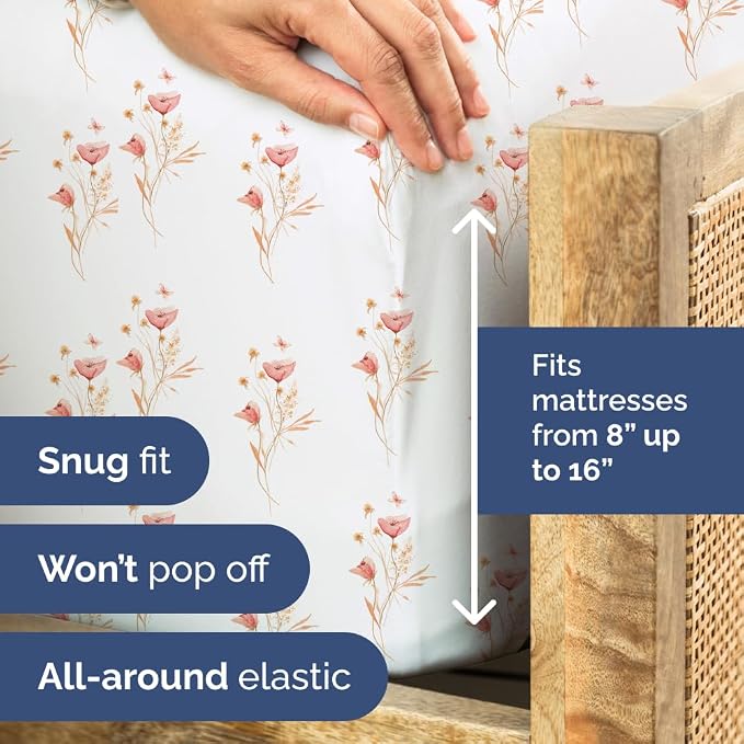 King 4 Piece Floral Sheet Set - Soft, Breathable & Cooling - Wildflower | 1 Flat, 1 Fitted & 2 Pillowcases w/ Deep Pockets, Boho Botanical Floral Bedding, Breathable & Cooling, Wrinkle & Fade Free