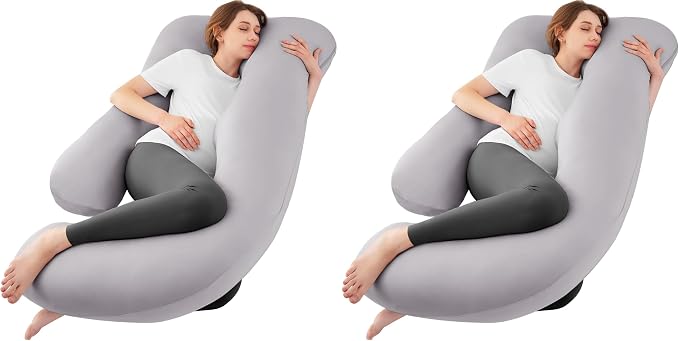Sasttie Cooling Pregnancy Pillows for Sleeping, U Shaped Full Body Pillow with Removable Cover, Pregnant Women Must Haves, Maternity Essential, Light Grey (Pack of 2)