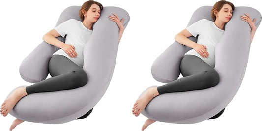 Sasttie Cooling Pregnancy Pillows for Sleeping, U Shaped Full Body Pillow with Removable Cover, Pregnant Women Must Haves, Maternity Essential, Light Grey (Pack of 2)