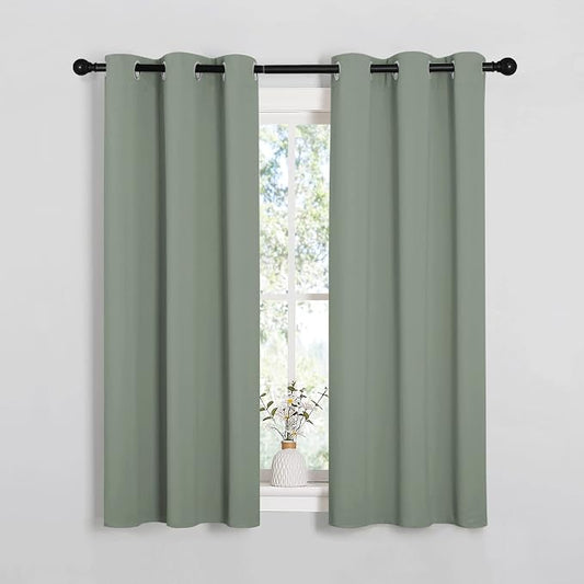 NICETOWN Sage Green Blackout Curtains for Basement 34" w x 54" L 2 Panels | Thermal Insulated Solid Grommet Draperies Drapes, Light Blocking Noise Reducing for Bedroom Living Room Kitchen Window Decor