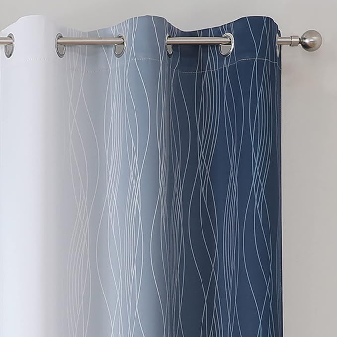 Navy Blue and Greyish White Blackout Curtains for Living Room 84 Inch Long | Estelar Textiler Ombre Room Darkening Bedroom Curtains, Light Blocking,Thermal Insulated Grommet Window Drapes,42x84,2 Panels