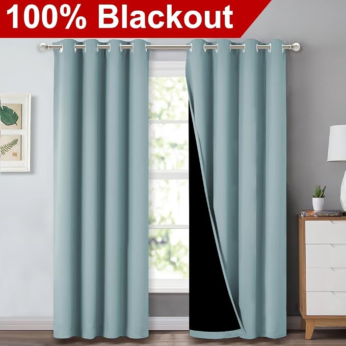 NICETOWN 100% Blackout Curtains 84 inches Long, Sky Blue, 52 inches Wide, Pair of Energy Smart & Noise Blocking Out Drapes for Baby Room Window, Thermal Insulated Guest Room Lined Window Dressing