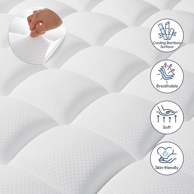 ELEMUSE 3 Inch Queen Dual Layer Memory Foam Mattress Topper with Pillowtop | 2 Inch Cooling Gel Foam,1 Inch Soft Pillowtop Pad, Pressure Relief Bed Topper, Comfortable Support