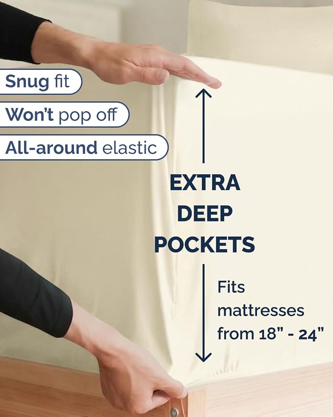 Extra Deep Twin XL Sheet Set - 4 Piece College Dorm Room - Off White | College Dorm Room Essentials, Easy & Secure Fit, Ultra-Soft, Wrinkle & Fade Free, Comfy Sheets Set with Extra Deep Pockets