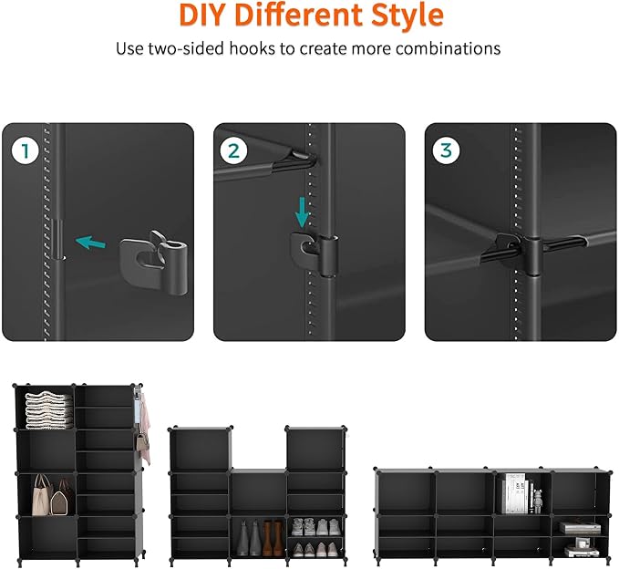 AWTATOS Closet Organizer 8 Cube Closet Storage Shelves, Black | Closet Organizers and Storage, DIY Stackable Cubby Shelving, Clothes Organizers for Closet Bedroom Living Room Office