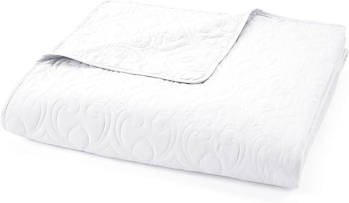 Merit Linens Classic Quilt Coverlet Soft Set in Damask Stitching - Full/Queen White