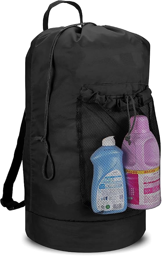 Backpack Laundry Bag, 115L Large Hamper with Shoulder Straps, Drawstring Closure, Mesh Pocket, Black