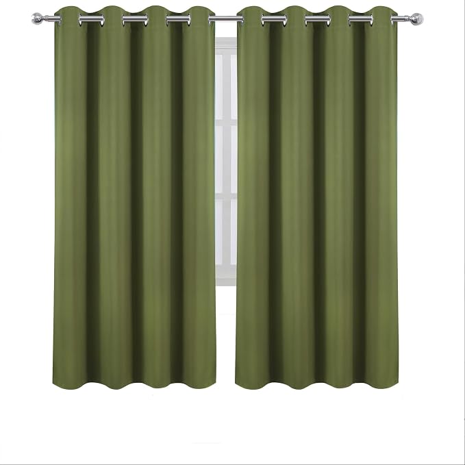 Blackout Curtains 66 x 72 Inch Long Olive Green Curtains Set of 2 Panels Room Darkening Curtains for Bedroom and Living Room