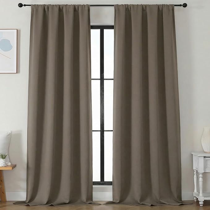 Simplebrand Ava Blackout Curtains for Patio 108 Inches Long 2 Panels Set, Solid Thermal Insulated Room Darkening Rod Pocket Window Treatment Curtains Blackout Drapes, W50 x L108 Inch, Latte