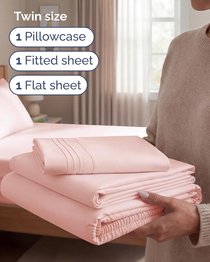 Twin Size 3 Piece Sheet Set - Comfy Breathable & Cooling Sheets - Baby Pink | Hotel Luxury Bed Sheets for Women & Men, Deep Pockets, Easy-Fit, Extra Soft and Wrinkle Free Sheets, Oeko-Tex Bed Sheet Set